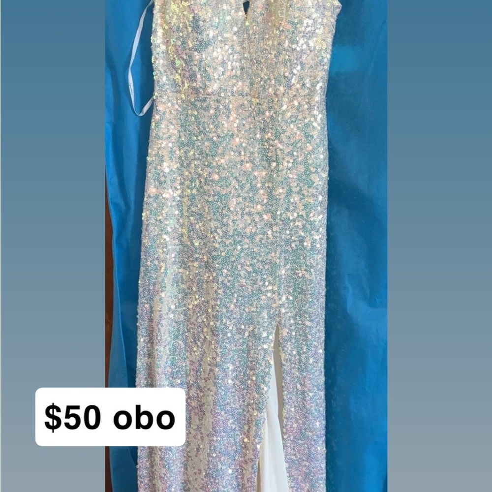 Iridescent Sequin Formal Gown - Sparkling Silver